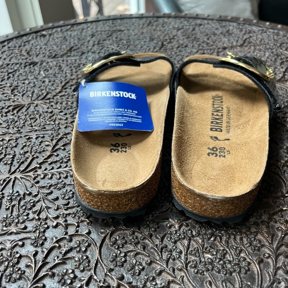 BIRKENSTOCK MADRID BIG BUCKLE PATENT SANDALS IN BLACK 36 5 - Picture 11 of 12